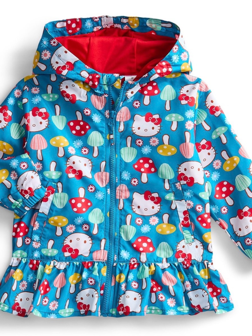 Nwt Hello Kitty Girls Blue Hooded Rain Jacket with Mushroom Print Size 4T